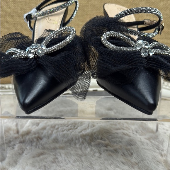 Perphy Rhinestone Mesh Bow Slingback Stiletto Heel Pumps, NWT, Size 7 - Picture 4 of 15
